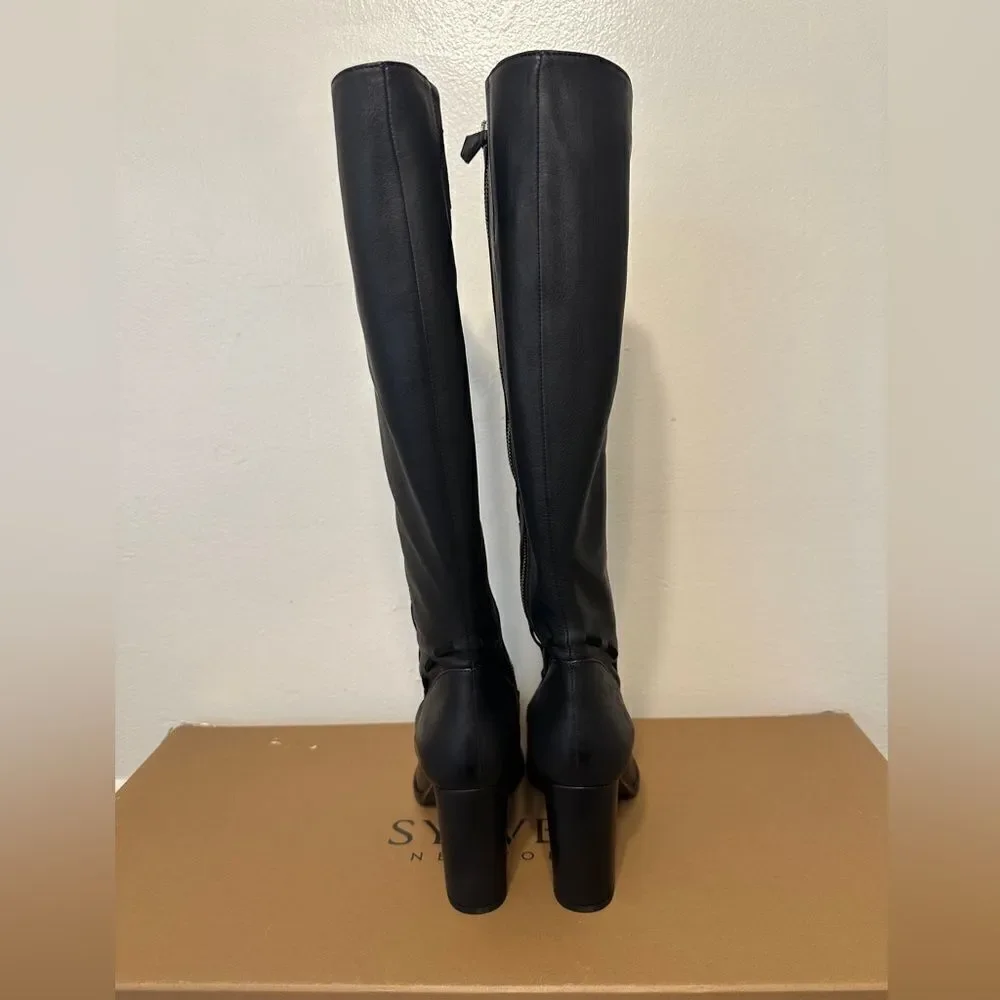 Sylven New York Women’s straps tall  leather  boot in black Sz 11, new in box